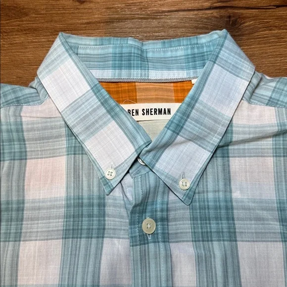 Men's Ben Sherman Teal Short Sleeve Button Down Plaid Shirt. Size XL - Picture 2 of 5